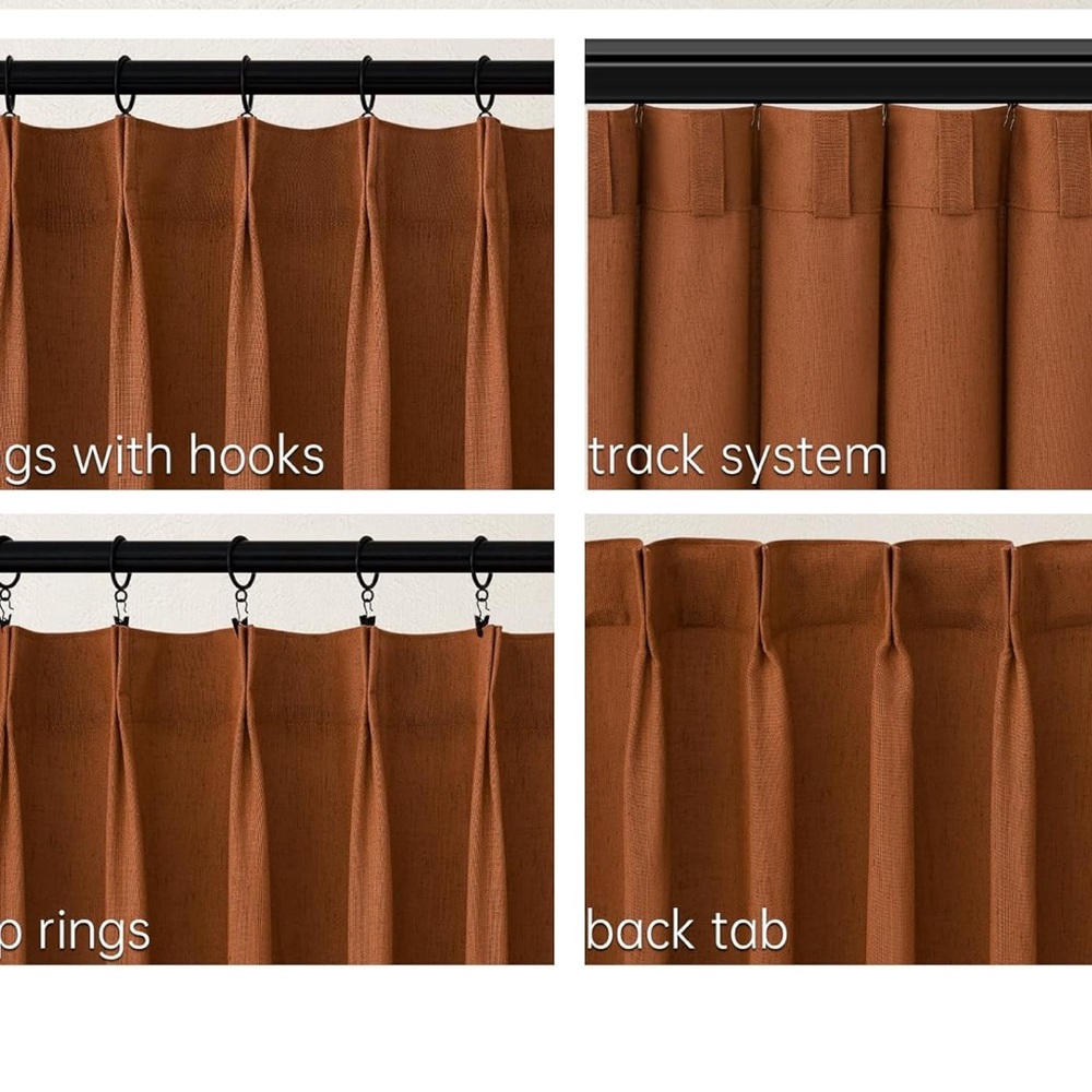 Two Terracotta Pinch Pleated Sheer Curtains Panels - Picture 3 of 6